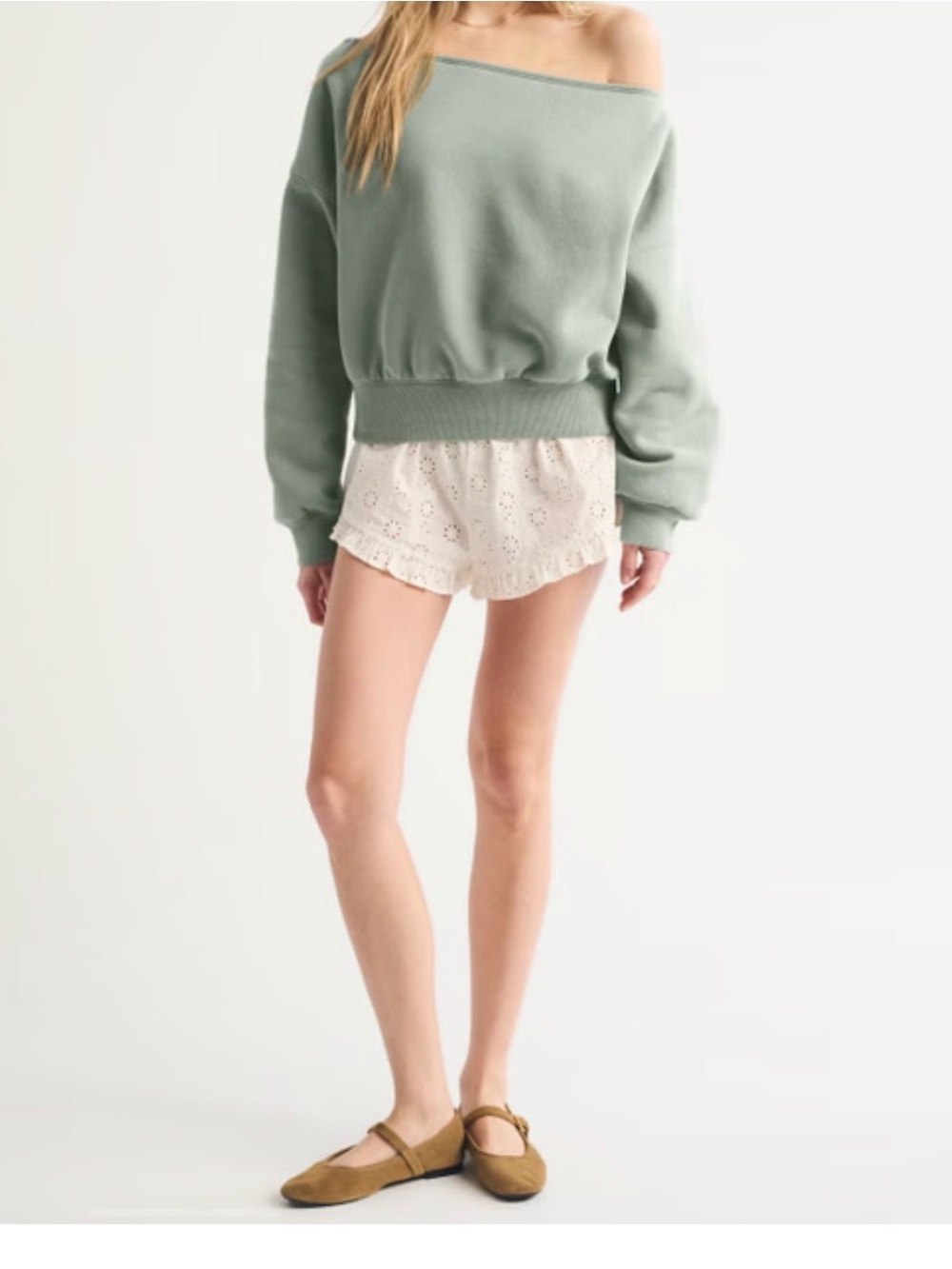 Abercrombie and Fitch Sunday Off-The-Shoulder Top - color sage